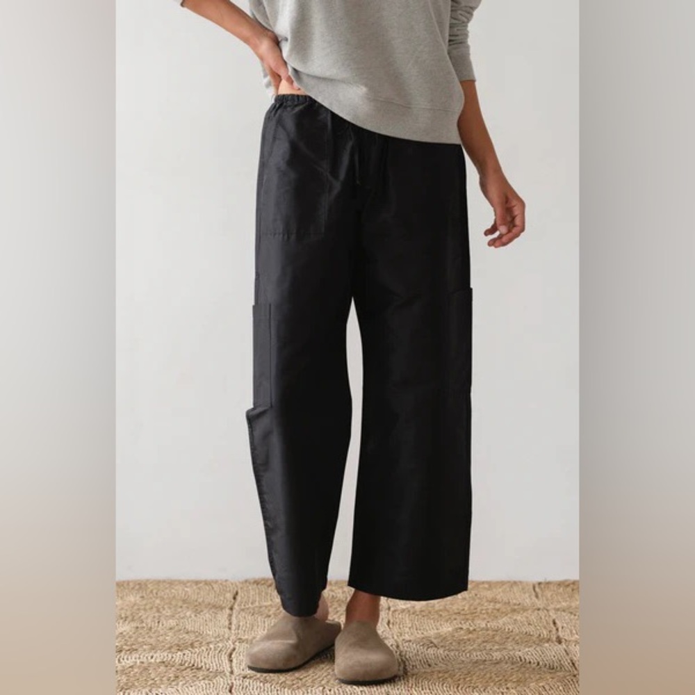 DONNI. The Taffeta Drawstring Cargo Pant in Jet Black